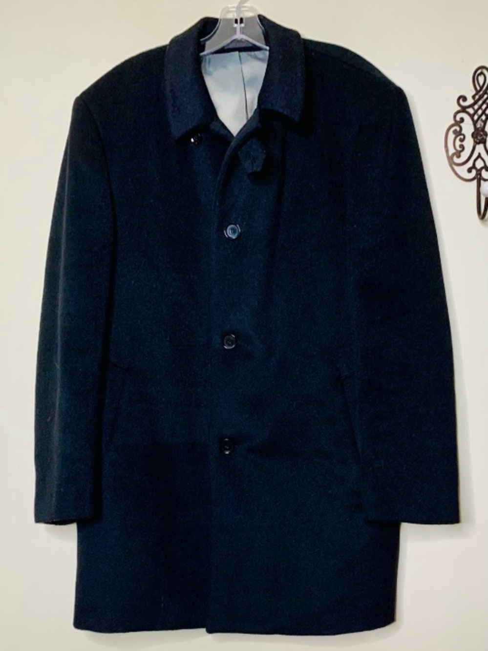Vintage Calvin Klein 100% Wool Overcoat Black Men's Size 42R §